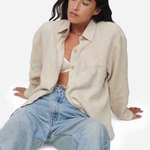 REAL COMFORT 100% Linen Natural Tunic Shirt Top Lagenlook Layering Beige XL